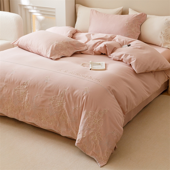 91家纺网 家纺一手货源 找家纺 艾莱家纺 2024新款A类新疆长绒棉加厚柔顺磨毛四件套-花开烂漫 花开烂漫-玉豆沙