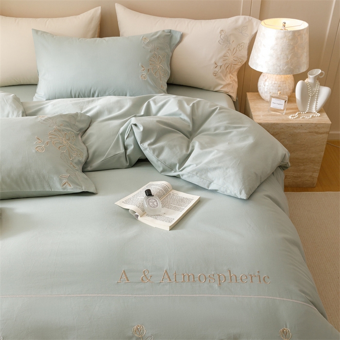 91家纺网 家纺一手货源 找家纺 艾莱家纺 2024新款A类新疆长绒棉加厚柔顺磨毛四件套-花开烂漫 花开烂漫-芦草绿