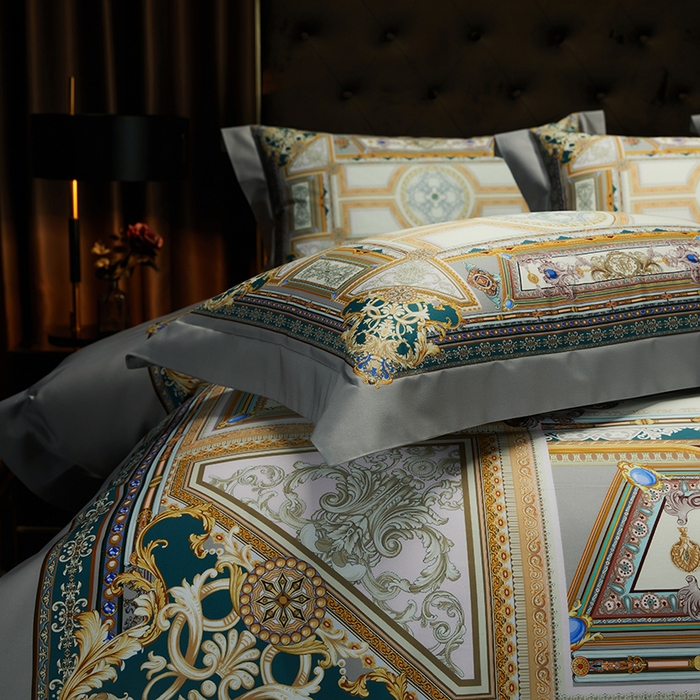 91家纺网 家纺一手货源 找家纺 2024新款100s长绒棉数码印花大版定位四件套 奥帝斯