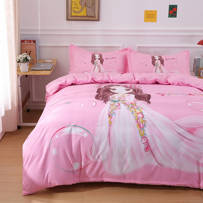 91家纺网 家纺一手货源 找家纺 宝薇 2024新款卡通款加厚斜纹磨毛大版四件套 （新花型不断更新中）公主梦