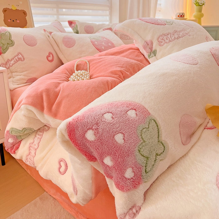 91家纺网 家纺一手货源 找家纺 2024新款加厚雪花绒印花单件被套-风格二（提供卖家秀 ） 甜蜜