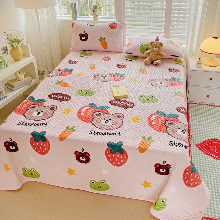 91家纺网 家纺一手货源 找家纺 羽爱 2024新款棉加绒床盖套件果酱熊