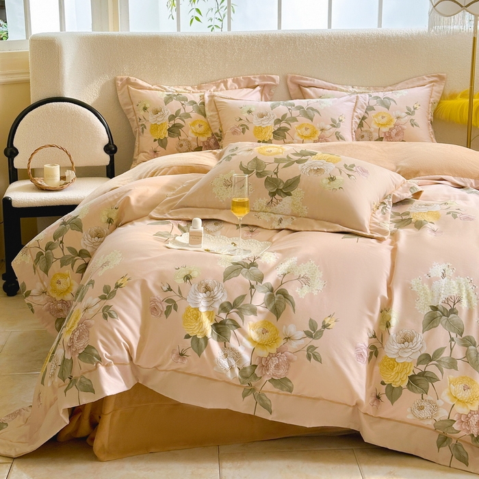 91家纺网 家纺一手货源 找家纺 2025新款A纯棉B牛奶绒四件套13376全棉加绒一字绣宽边轻奢套件-夹棉款 花绘-粉