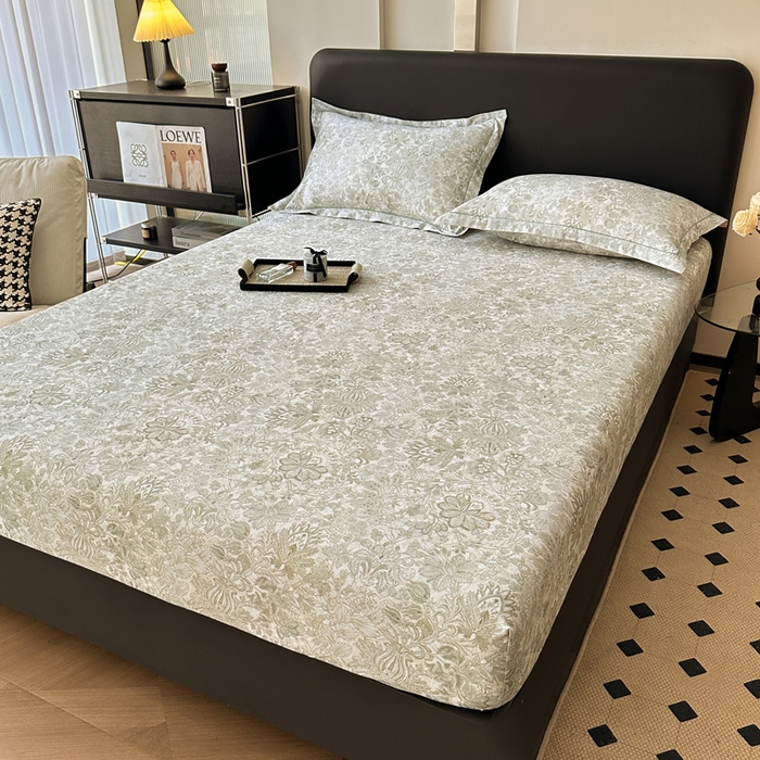 91家纺网 家纺一手货源 找家纺 大柏树 2025新款A类全棉磨毛印花单床笠 莉娅绿