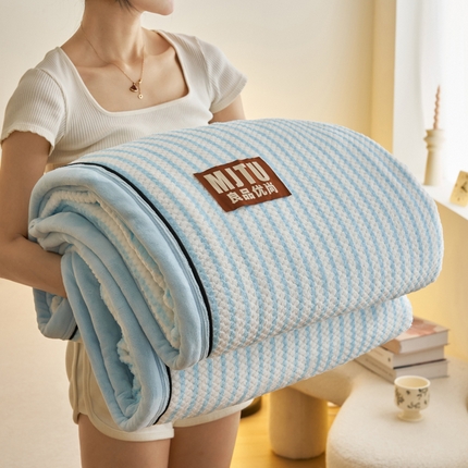 晨曦家纺 2024新款贝贝绒牛奶绒双层毛毯两用被套毯 贝贝绒双层毛毯-樱蓝