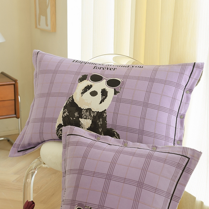 91家纺网 家纺一手货源 找家纺 2024新款全棉四层纱布枕套一对装纽扣款枕套 酷爱熊