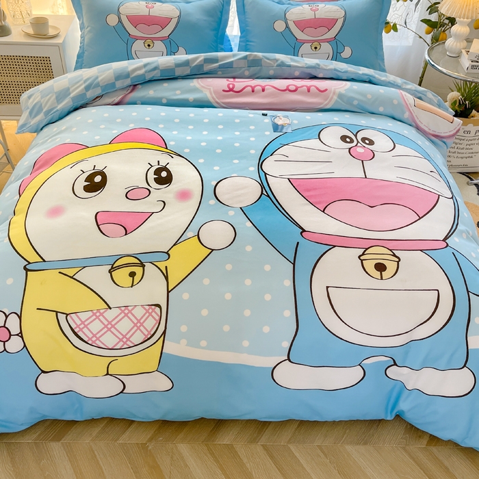 91家纺网 家纺一手货源 找家纺 宝薇 2024新款卡通款加厚斜纹磨毛大版四件套 （新花型不断更新中）哆啦兄妹