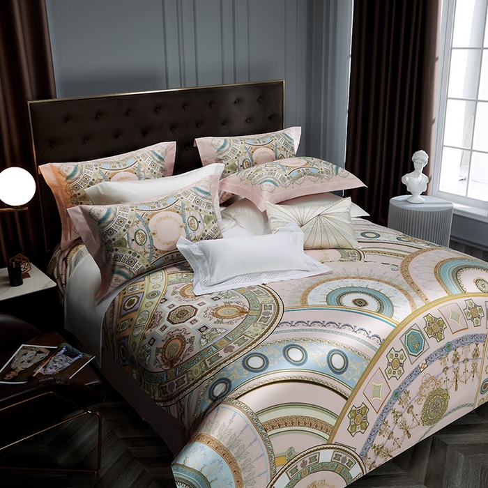 91家纺网 家纺一手货源 找家纺 2024新款100s长绒棉数码印花大版定位四件套 星辰