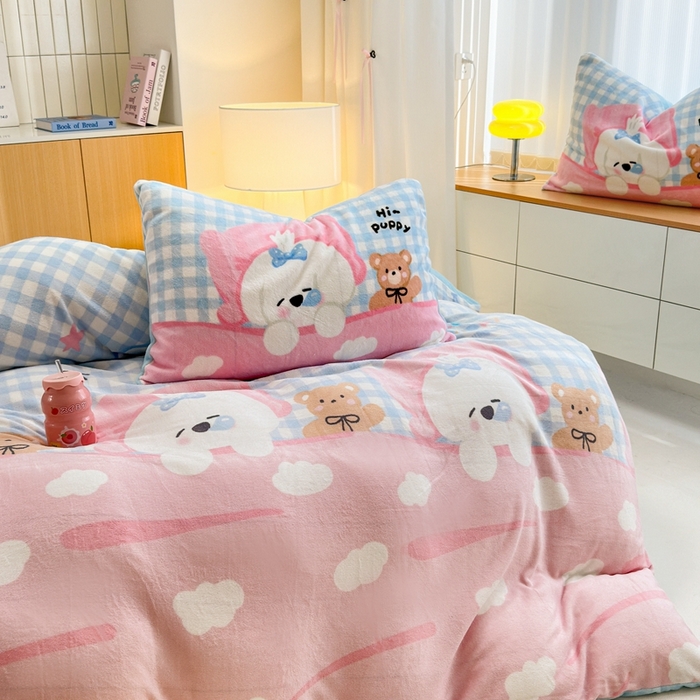 91家纺网 家纺一手货源 找家纺 柚子YOUTH 2024新款加厚纯印花牛奶绒四件套 晚安狗