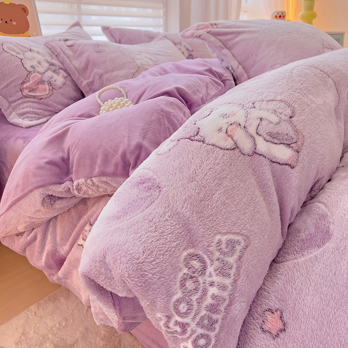 91家纺网 家纺一手货源 找家纺 2024新款加厚雪花绒印花单件被套-风格二（提供卖家秀 ） 爱心免(紫)