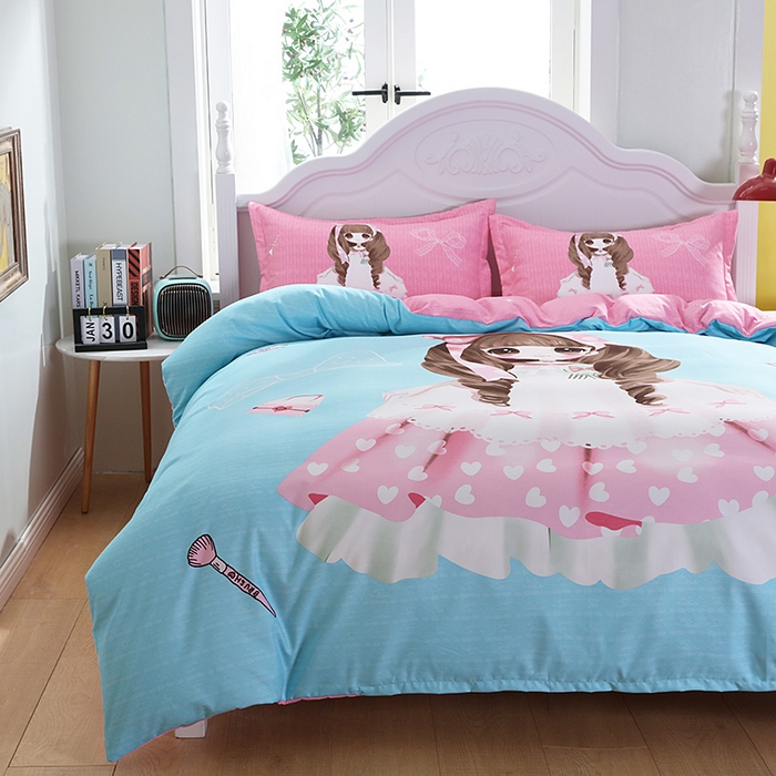 91家纺网 家纺一手货源 找家纺 宝薇 2024新款卡通款加厚斜纹磨毛大版四件套 （新花型不断更新中）公主日记蓝