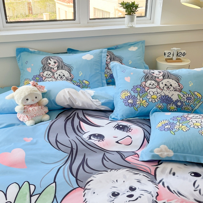 91家纺网 家纺一手货源 找家纺 宝薇 2024新款卡通款加厚斜纹磨毛大版四件套 （新花型不断更新中）花开半夏