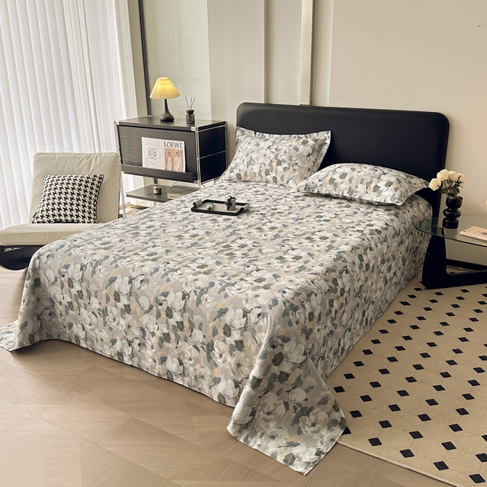 91家纺网 家纺一手货源 找家纺 大柏树 2025新款A类全棉磨毛印花单床单 露瑶绿