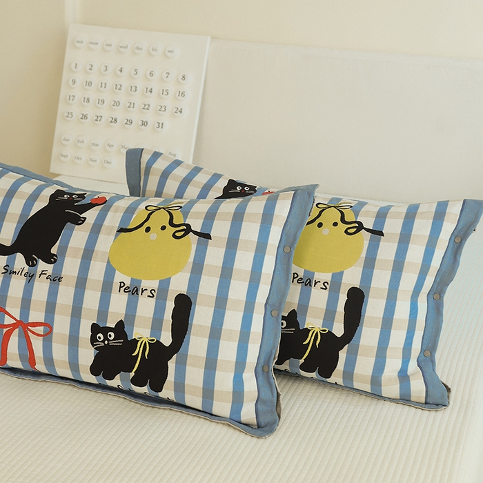 91家纺网 家纺一手货源 找家纺 （总）2024新款全棉四层纱布枕套一对装纽扣款枕套