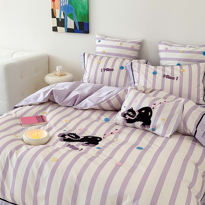 91家纺网 家纺一手货源 找家纺 （总）西西家居 2024新款100支澳棉数码印花+绣花四件套--好运小猫