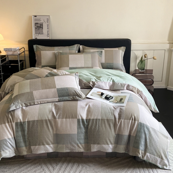 91家纺网 家纺一手货源 找家纺 大柏树 2025新款A类全棉磨毛印花四件套 布莱克