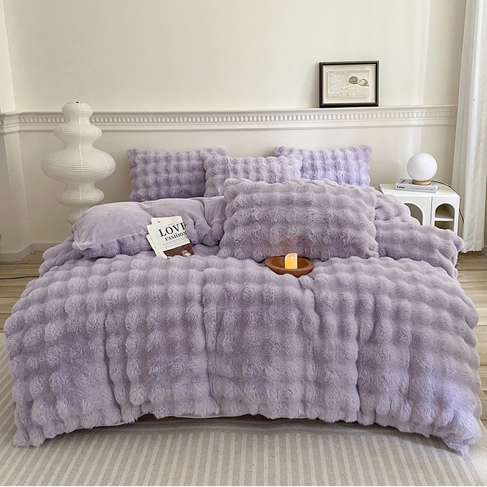 91家纺网 家纺一手货源 找家纺 畅畅家纺 2024新款AB版冬季纯色七彩兔兔绒兔毛绒牛奶绒四件套 魅力紫