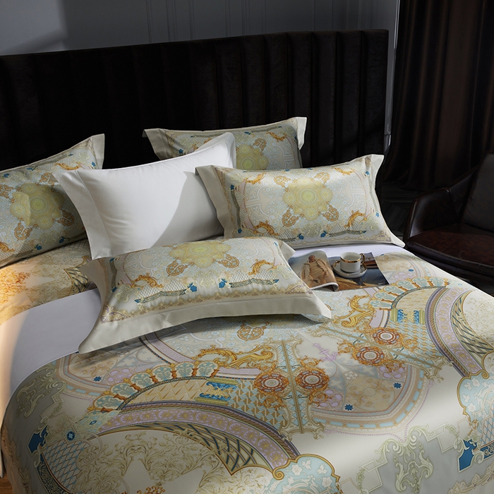 91家纺网 家纺一手货源 找家纺 2024新款100s长绒棉数码印花大版定位四件套 华尔兹