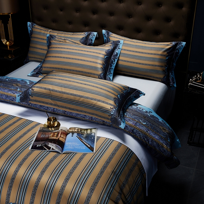 91家纺网 家纺一手货源 找家纺 2024新款100s长绒棉数码印花大版定位四件套 流金岁月