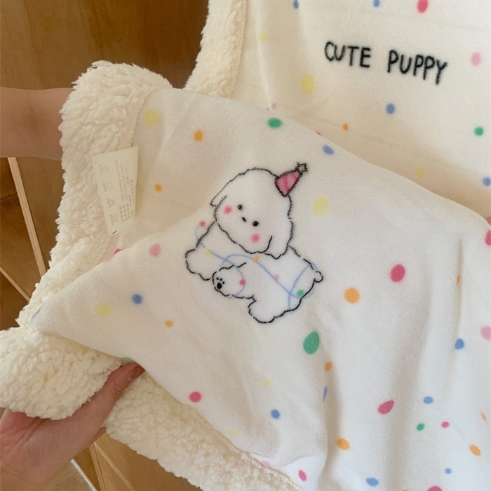 91家纺网 家纺一手货源 找家纺 桃喜 2024新款亲肤舒适牛奶绒羊羔绒毛毯 波点狗狗