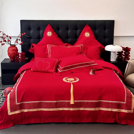 JUICY 橘滋家纺 2024新款100支全棉提花高端婚庆《囍》系列四件套 卡菲娅