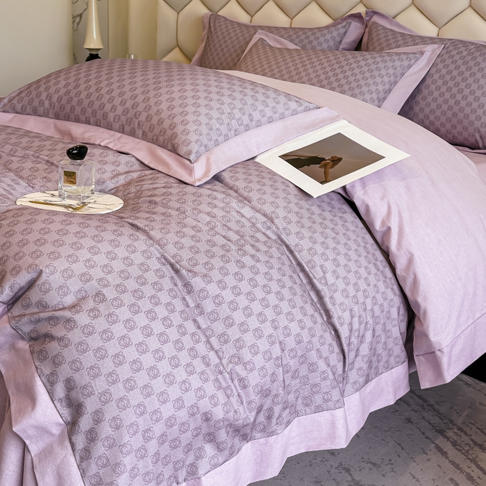 91家纺网 家纺一手货源 找家纺 雲归梦 2024新款全棉纯棉轻奢加厚磨毛拼角工艺四件套 克洛伊-香芋紫