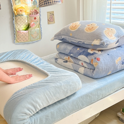 91家纺网 家纺一手货源 找家纺 （总）川悦生活 2024新款立体雪花绒宿舍床笠款三件套四件套