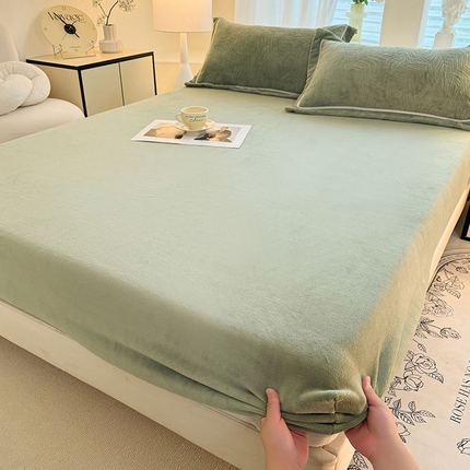 艾唯希家纺 2024新款A类牛奶绒单床笠系列 叶影-墨绿-(单床笠)