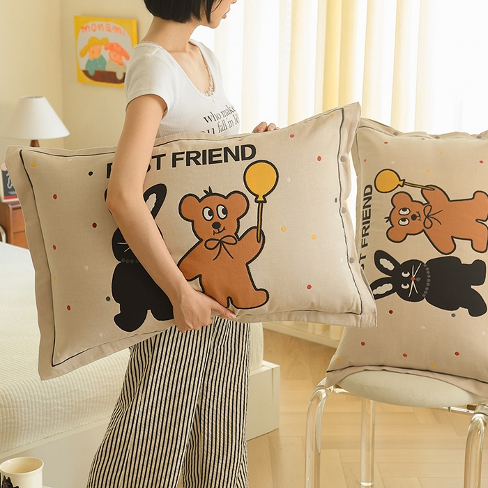 91家纺网 家纺一手货源 找家纺 2024新款全棉四层纱布枕套一对装纽扣款枕套 好兔友