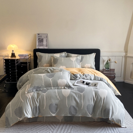 大柏树 2025新款A类全棉磨毛印花四件套 人间茶白