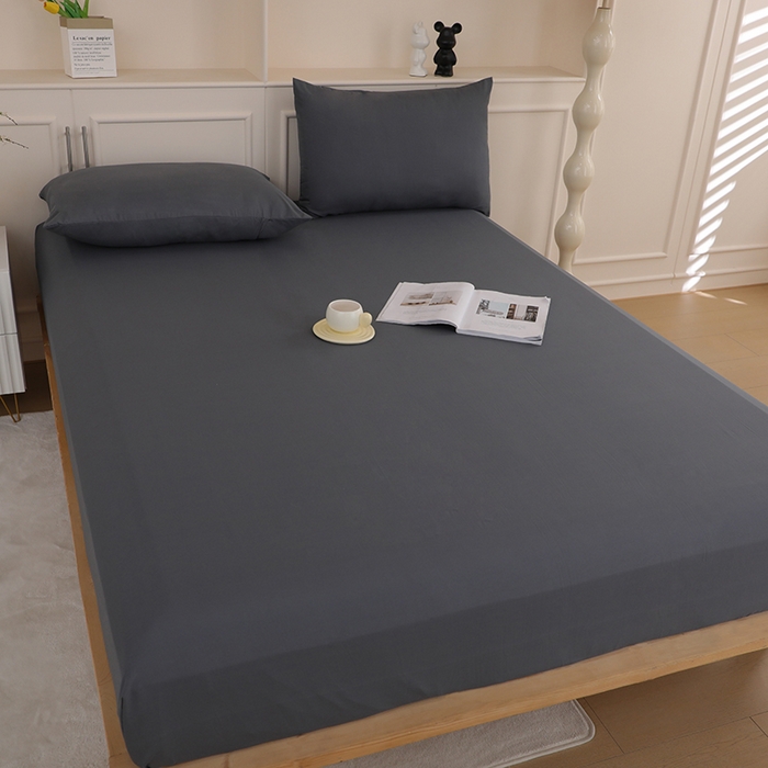 91家纺网 家纺一手货源 找家纺 沐沐家纺 2026新款亲肤舒适简约磨毛布纯色床笠 深灰