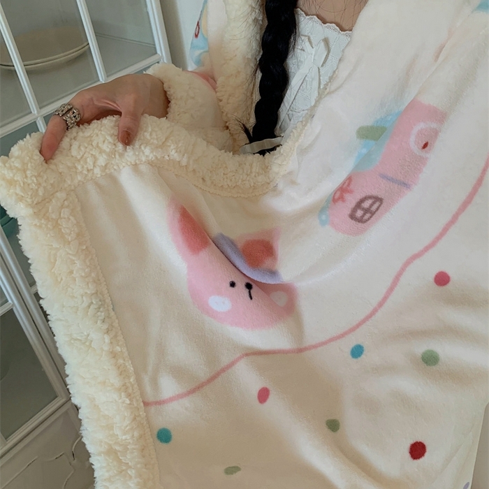 91家纺网 家纺一手货源 找家纺 桃喜 2024新款亲肤舒适牛奶绒羊羔绒毛毯 波点动物园