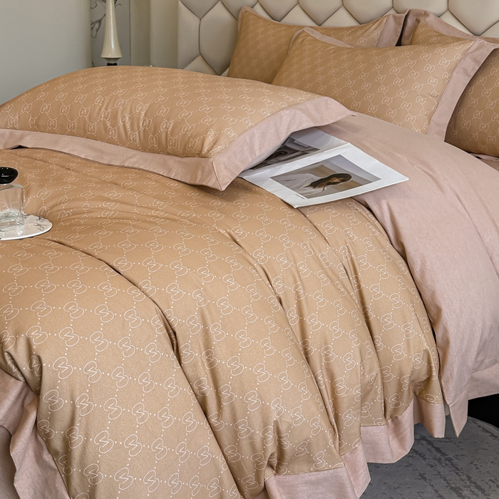 91家纺网 家纺一手货源 找家纺 雲归梦 2024新款全棉纯棉轻奢加厚磨毛拼角工艺四件套 罗拉-香槟金