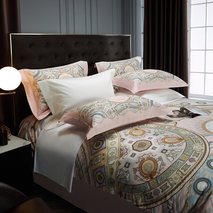 91家纺网 家纺一手货源 找家纺 2024新款100s长绒棉数码印花大版定位四件套 星辰