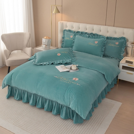 91家纺网 家纺一手货源 找家纺 （总）好漂靓家纺 2025新款韩版刺绣高克重婴儿绒床裙款美公主四件套