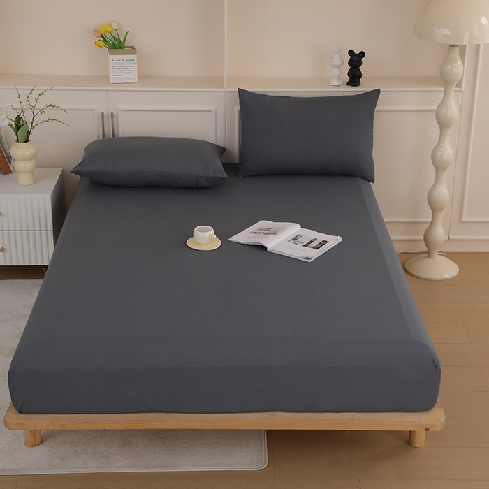 91家纺网 家纺一手货源 找家纺 沐沐家纺 2026新款亲肤舒适简约磨毛布纯色床笠 深灰