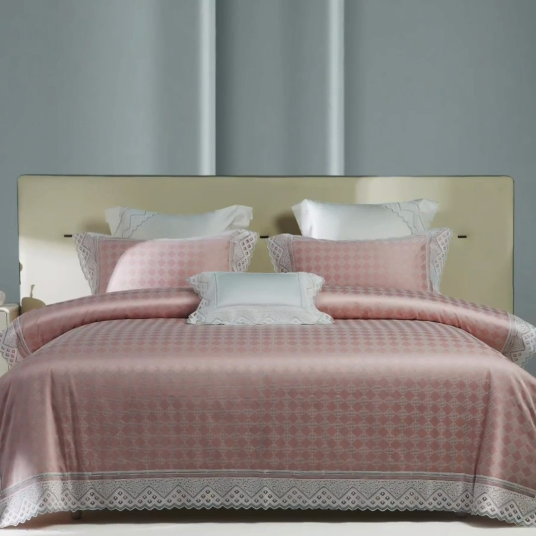 91家纺网 家纺一手货源 找家纺 （总）2024新款高端蕾丝重磅真丝棉系列四件套-克莱斯特