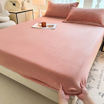 艾唯希家纺 2024新款A类牛奶绒单床笠系列 浪漫恋人-棕红-(单床笠)