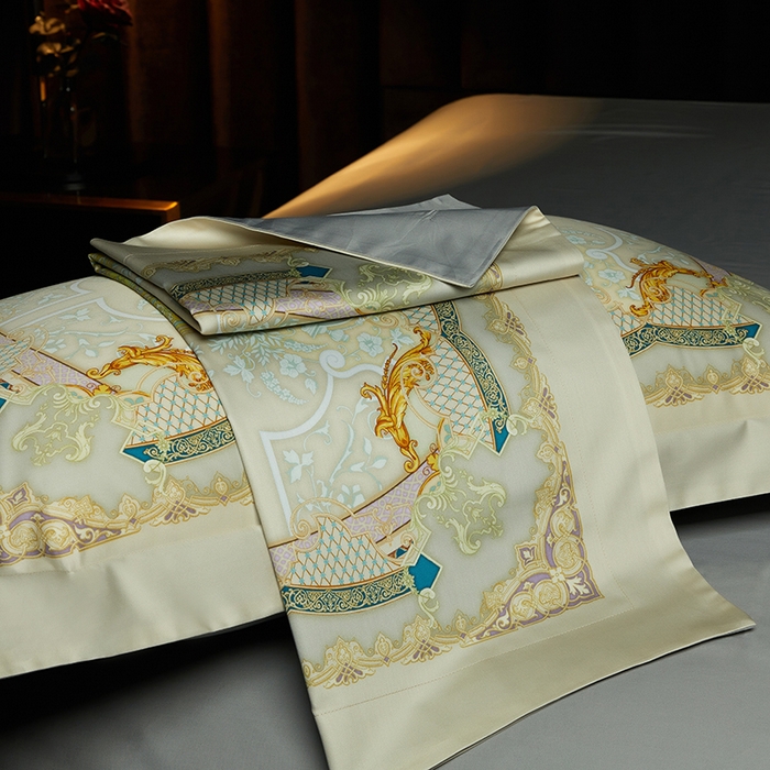 91家纺网 家纺一手货源 找家纺 2024新款100s长绒棉数码印花大版定位四件套 华尔兹