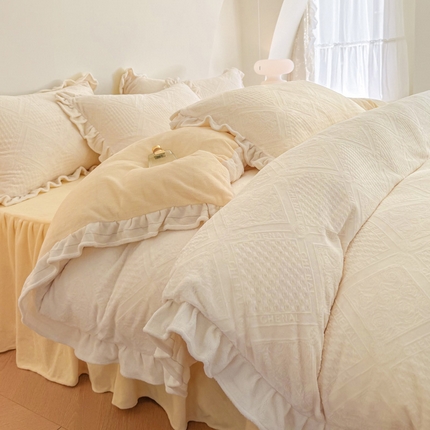 91家纺网 家纺一手货源 找家纺 2024新款加厚牛奶绒韩版雕花四件套风格1（温馨） 飞鸟