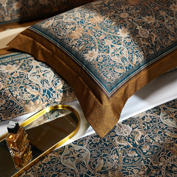 91家纺网 家纺一手货源 找家纺 2024新款100s长绒棉数码印花大版定位四件套 菲欧娜