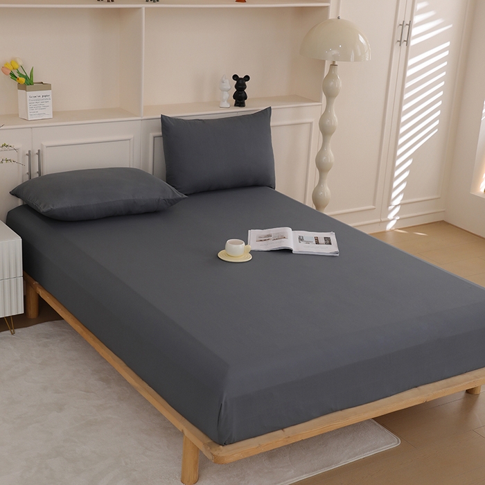 91家纺网 家纺一手货源 找家纺 沐沐家纺 2026新款亲肤舒适简约磨毛布纯色床笠 深灰