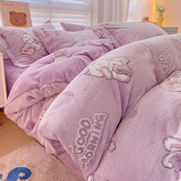 91家纺网 家纺一手货源 找家纺 2024新款加厚雪花绒印花单件被套-风格二（提供卖家秀 ） 爱心免(紫)