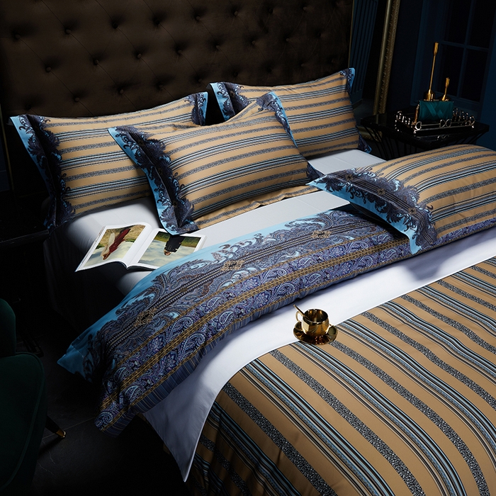 91家纺网 家纺一手货源 找家纺 2024新款100s长绒棉数码印花大版定位四件套 流金岁月