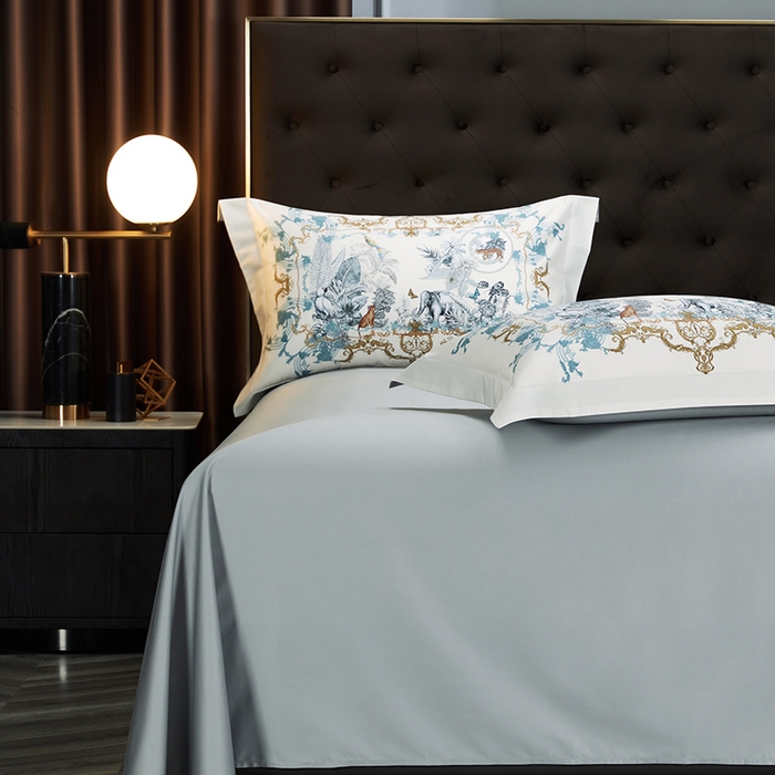 91家纺网 家纺一手货源 找家纺 2024新款100s长绒棉数码印花大版定位四件套 斯特蔓