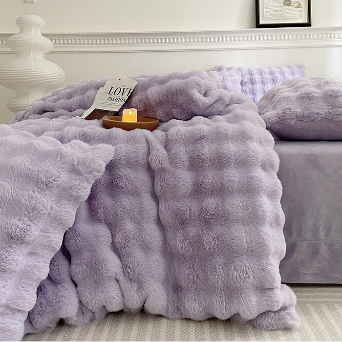91家纺网 家纺一手货源 找家纺 畅畅家纺 2024新款AB版冬季纯色七彩兔兔绒兔毛绒牛奶绒四件套 魅力紫
