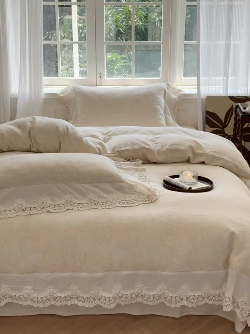 91家纺网 家纺一手货源 找家纺 （总）淑女公社家纺 2024四季新款法式大花边棉麻四件套