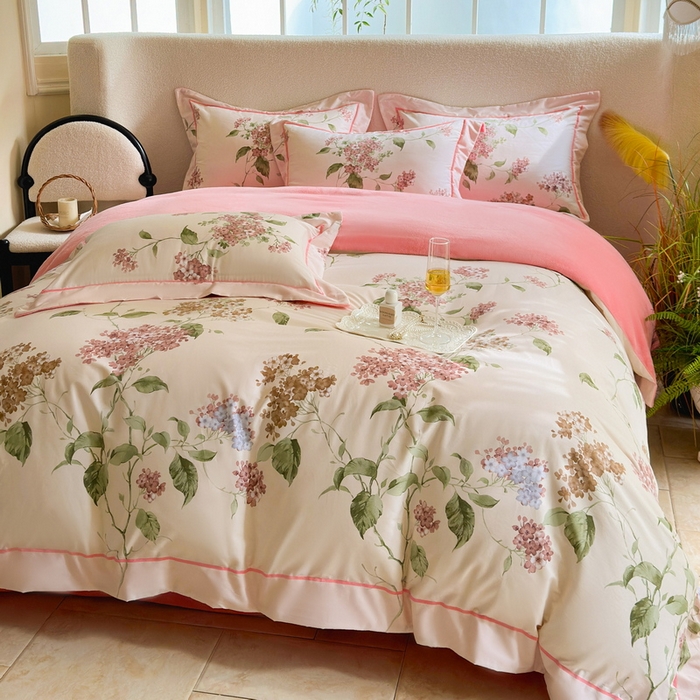 91家纺网 家纺一手货源 找家纺 2025新款A纯棉B牛奶绒四件套13376全棉加绒一字绣宽边轻奢套件-夹棉款 南枝-粉