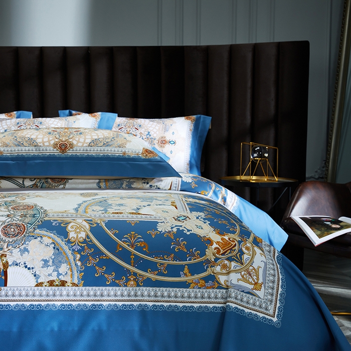 91家纺网 家纺一手货源 找家纺 2024新款100s长绒棉数码印花大版定位四件套 塞纳花园