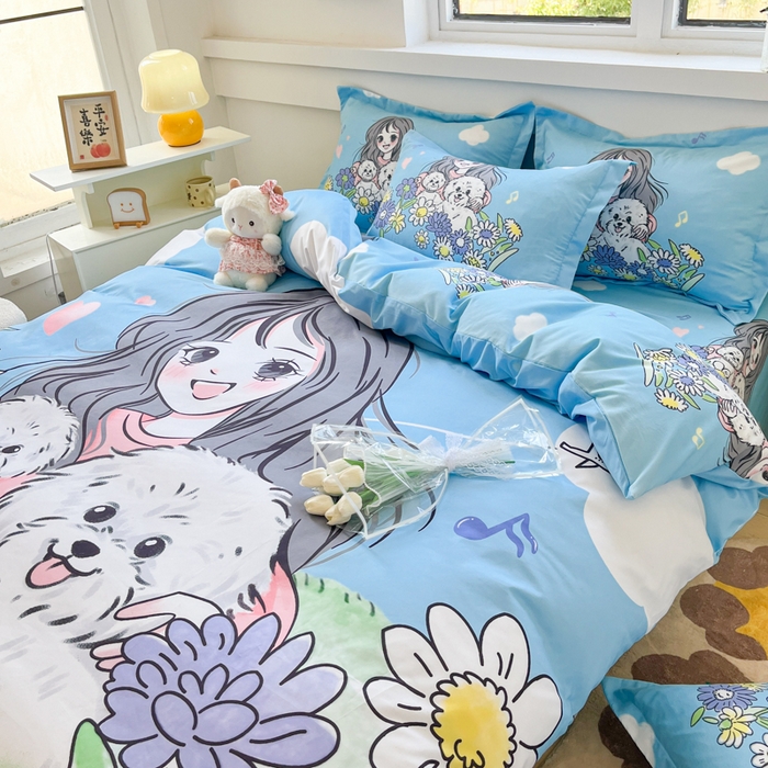 91家纺网 家纺一手货源 找家纺 宝薇 2024新款卡通款加厚斜纹磨毛大版四件套 （新花型不断更新中）花开半夏